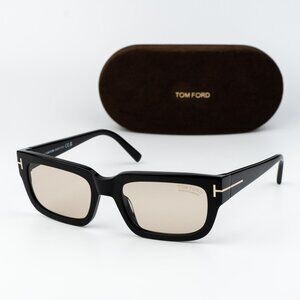 Tom Ford EZRA Men Sunglasses Black Brown Photochromic Rectangle FT1075 01E